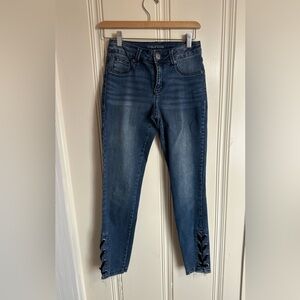 maurices skinny jeans. Stretchy. Ribbon on bottom. Size XS regular